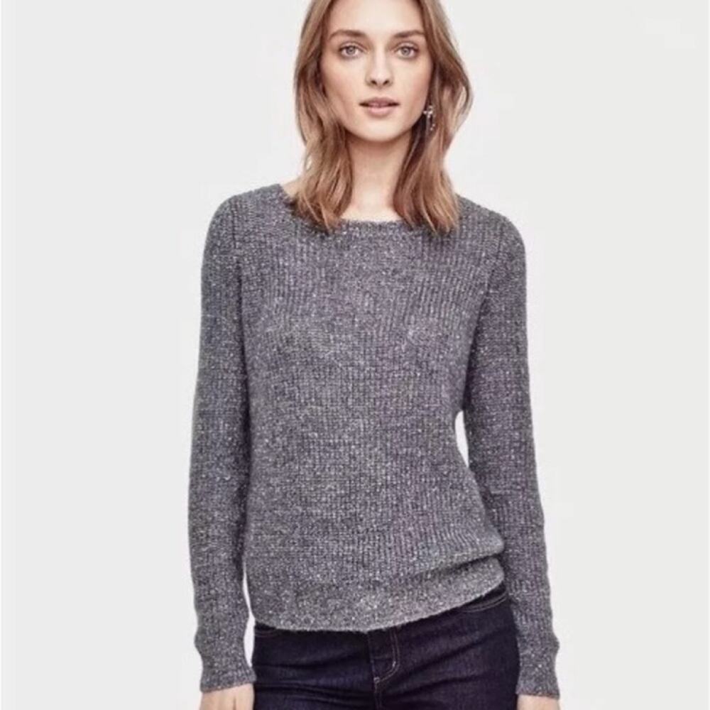 Ann Taylor Sequin Sweater in Silver Lake Gray Women's XS